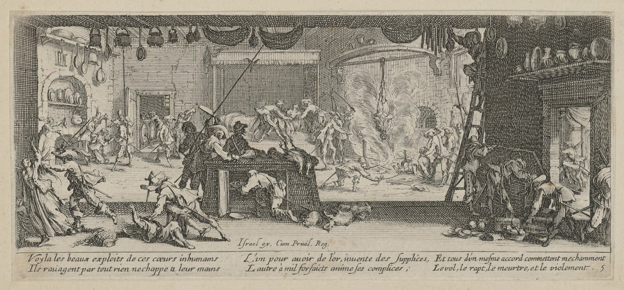 Saque a uma quinta, folha 5 da série «Os horrores da guerra» de Jacques Callot