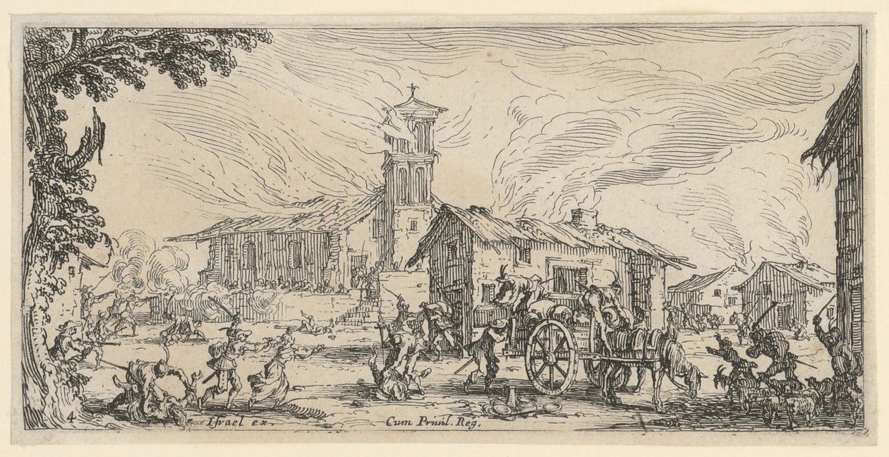 Saque e incêndio de uma aldeia de Jacques Callot