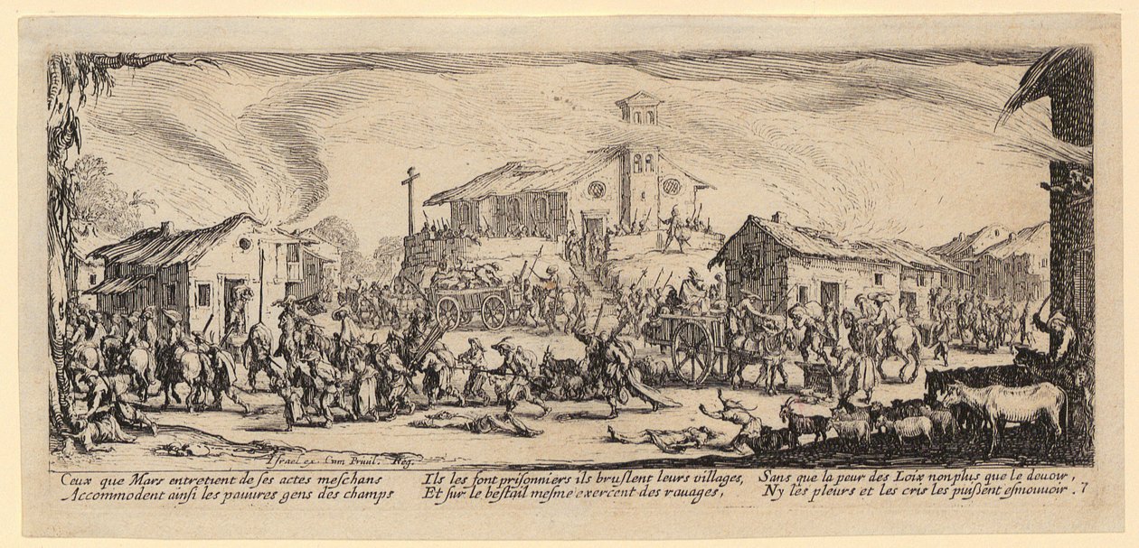Saque e incêndio de uma aldeia, estampa 7 da série «As misérias da guerra» de Jacques Callot