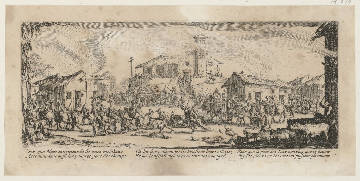 Saque e incêndio de uma aldeia, prancha 7 da série «Misérias da guerra» de Jacques Callot