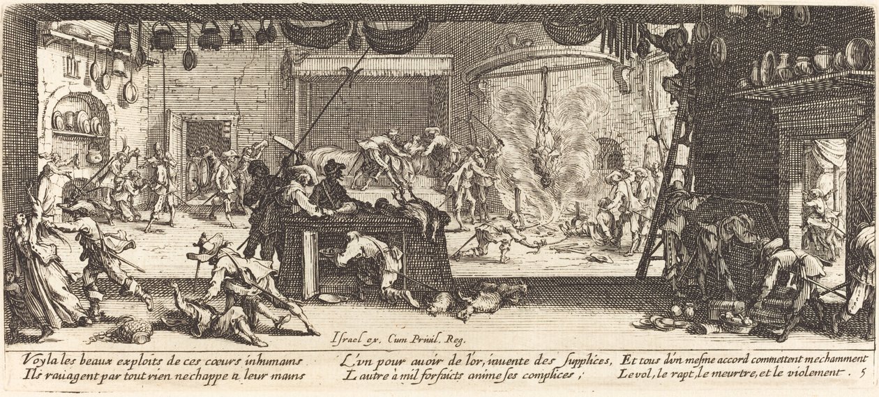 Saqueando uma grande casa de fazenda de Jacques Callot