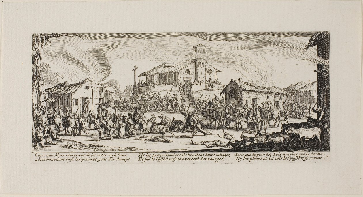 Plundering and Burning a Village, placa sete de The Miseries of War de Jacques Callot