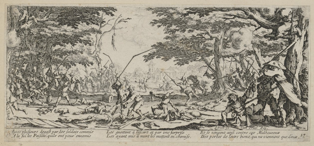 A Vingança dos Camponeses, página 17 do episódio «Os Horrores da Guerra» de Jacques Callot