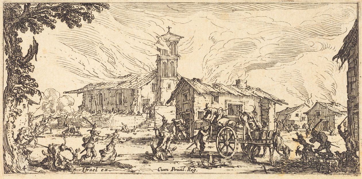 Saque e incêndio de uma aldeia de Jacques Callot