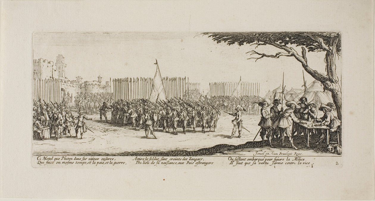 Recrutamento de tropas, placa dois de The Miseries of War de Jacques Callot