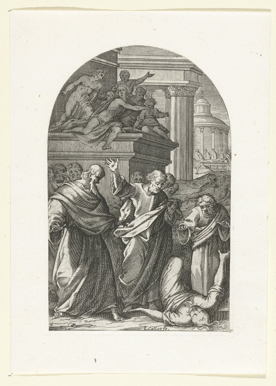Safira punida com a morte Pinturas e esculturas em Roma (título da série) de Jacques Callot