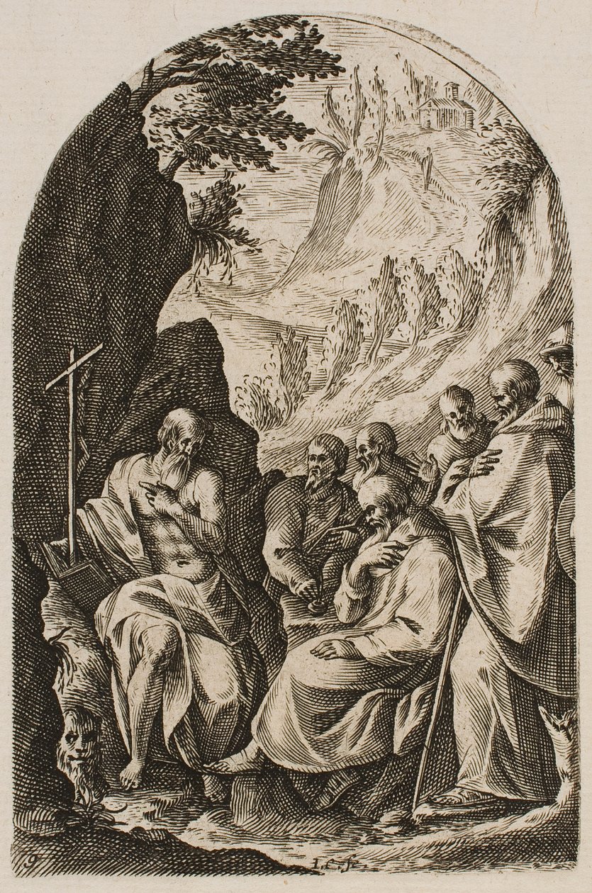 São Jerónimo a instruir os seus discípulos no deserto, da série "Imagens de Roma" de Jacques Callot