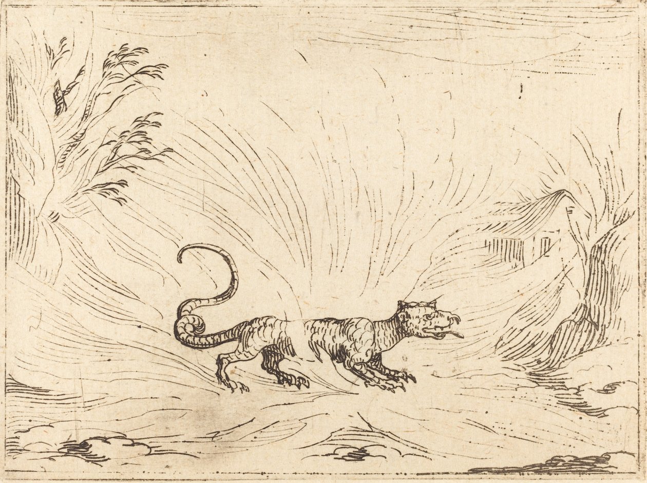 Salamandra cercada por chamas. de Jacques Callot