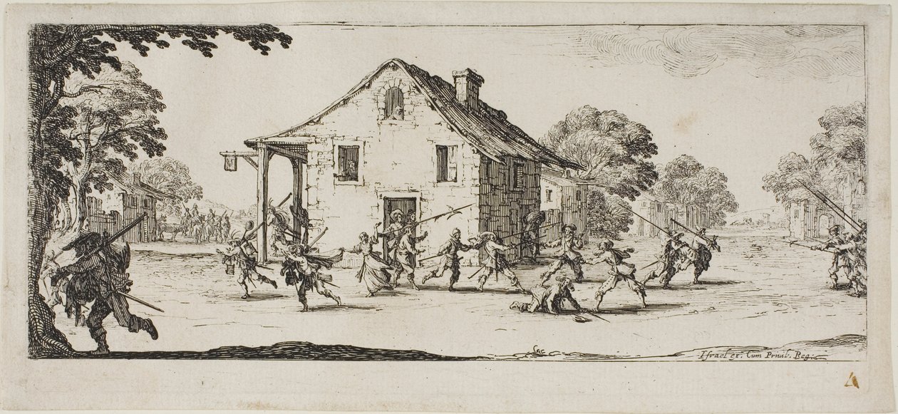 Cena de pilhagem, prato quatro de As misérias da guerra de Jacques Callot
