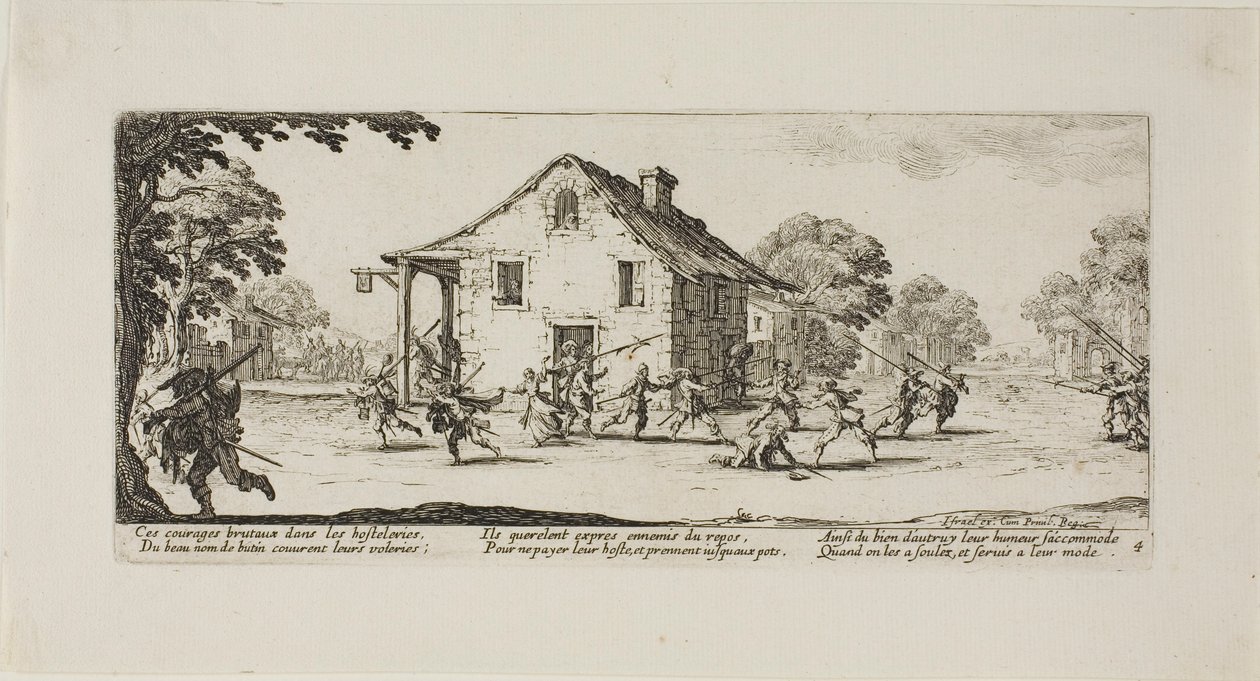 Cena de pilhagem, prato quatro de As misérias da guerra de Jacques Callot