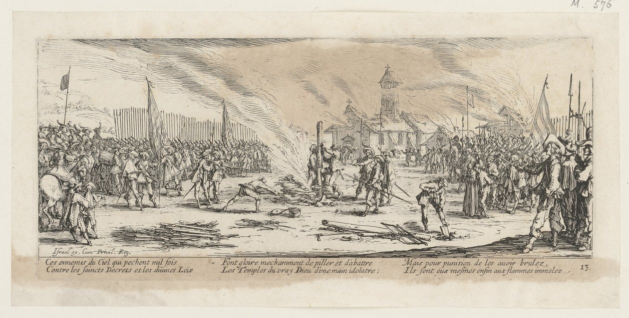 A Pira, página 13 da série «Os Horrores da Guerra» de Jacques Callot