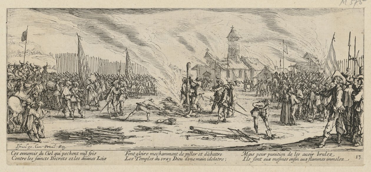 A Pira, página 13 da série «Os Horrores da Guerra» de Jacques Callot