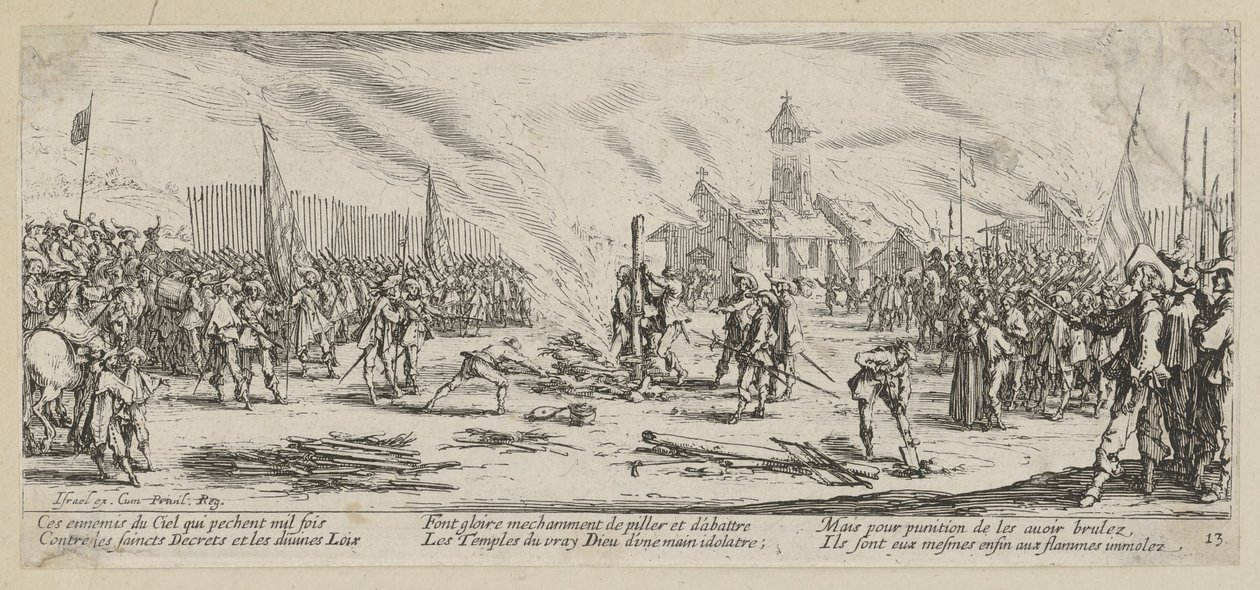 A fogueira, prancha 13 da série "Os horrores da guerra" de Jacques Callot