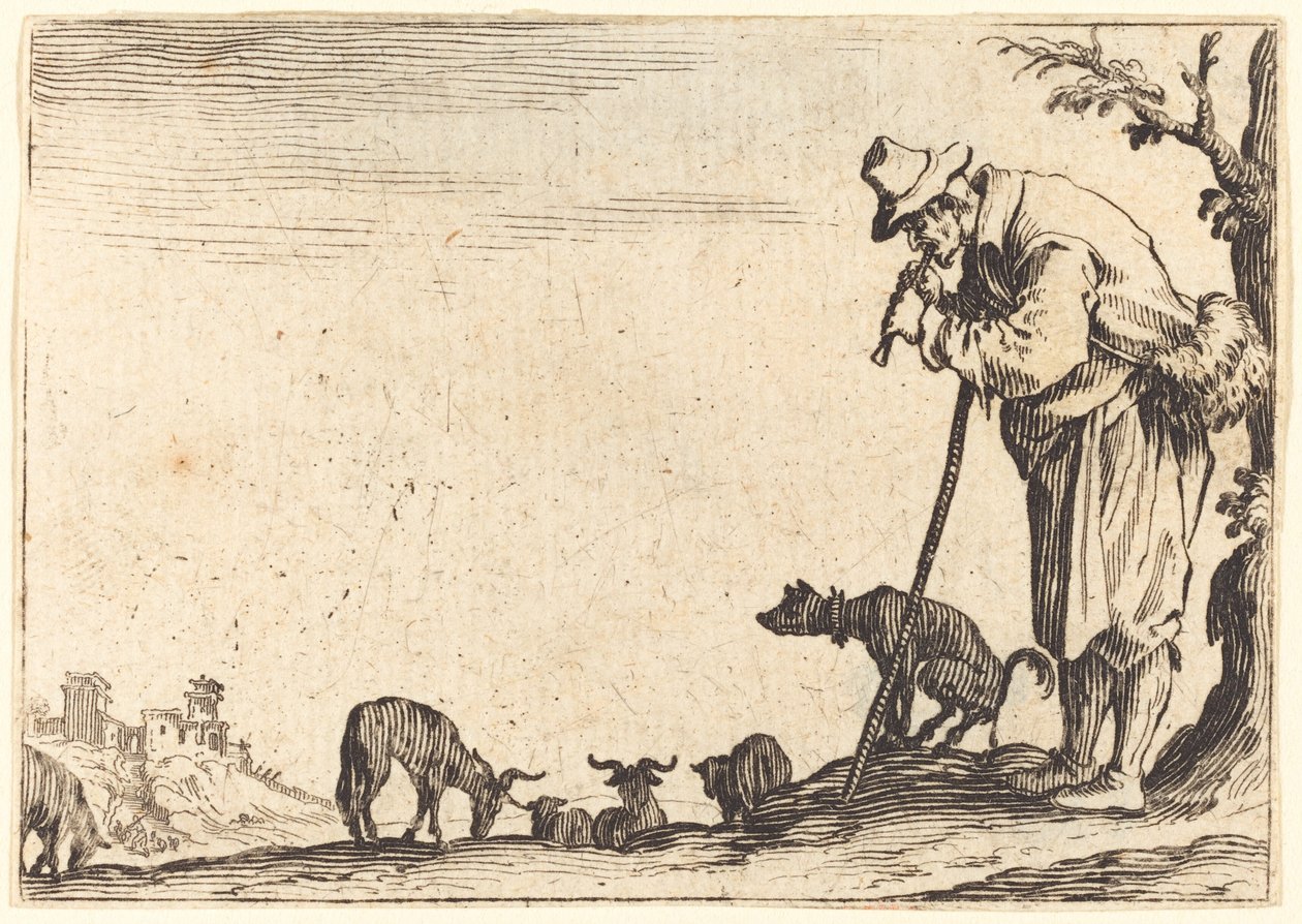 pastor tocando flauta de Jacques Callot