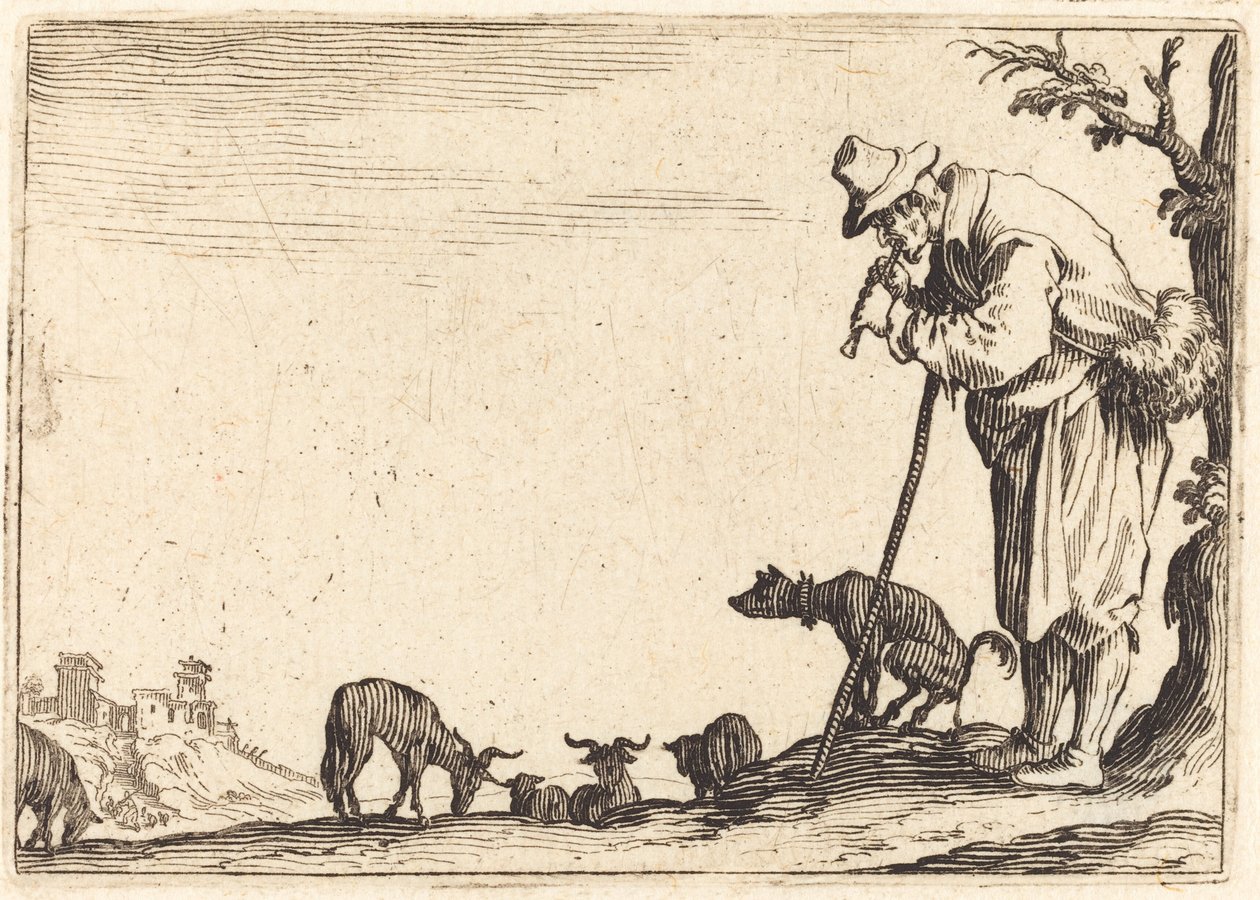 pastor tocando flauta de Jacques Callot