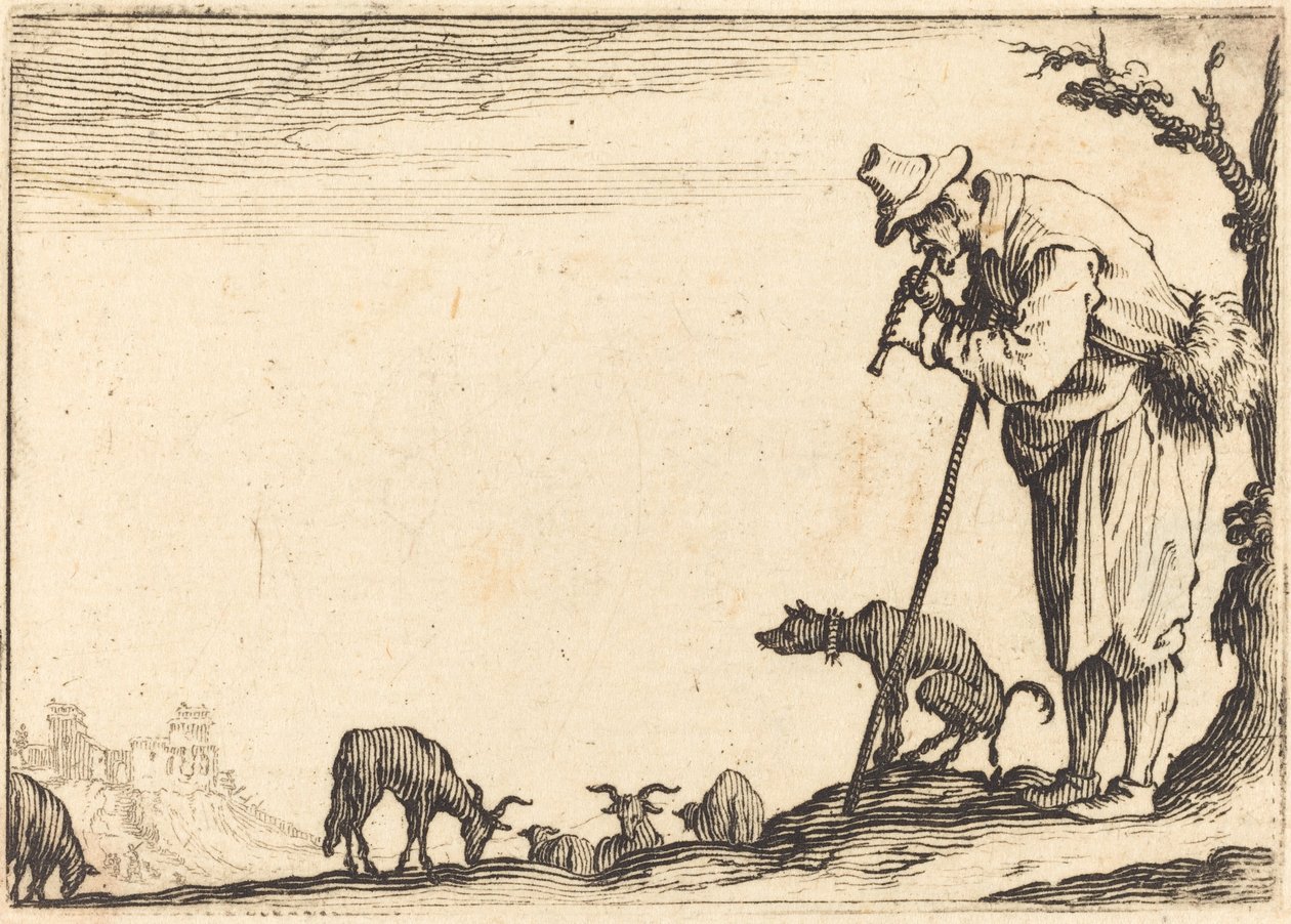 Shepherd a tocar flauta, c. 1617. de Jacques Callot