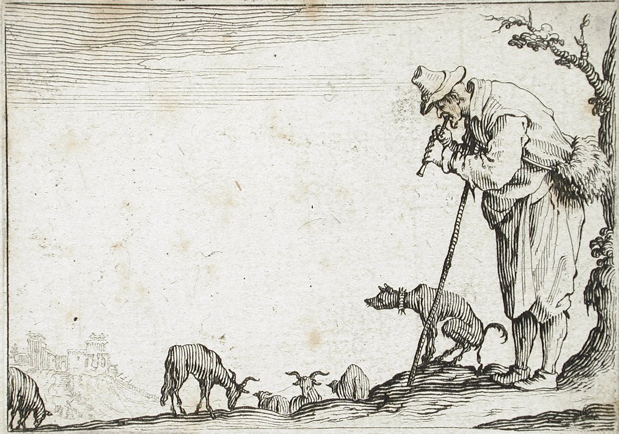 Pastor a tocar flauta de Jacques Callot