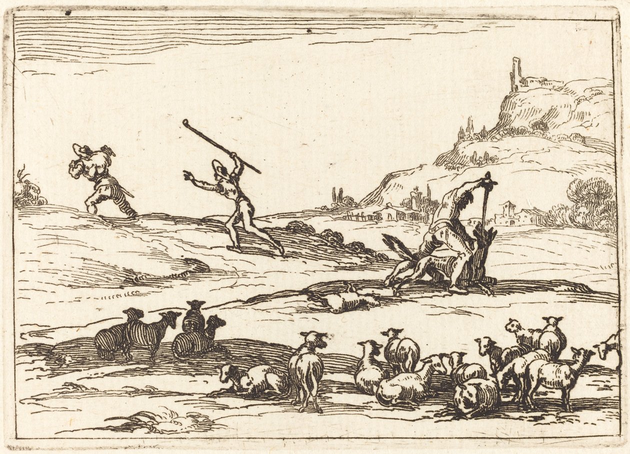 Pastores defendendo seus rebanhos de Jacques Callot