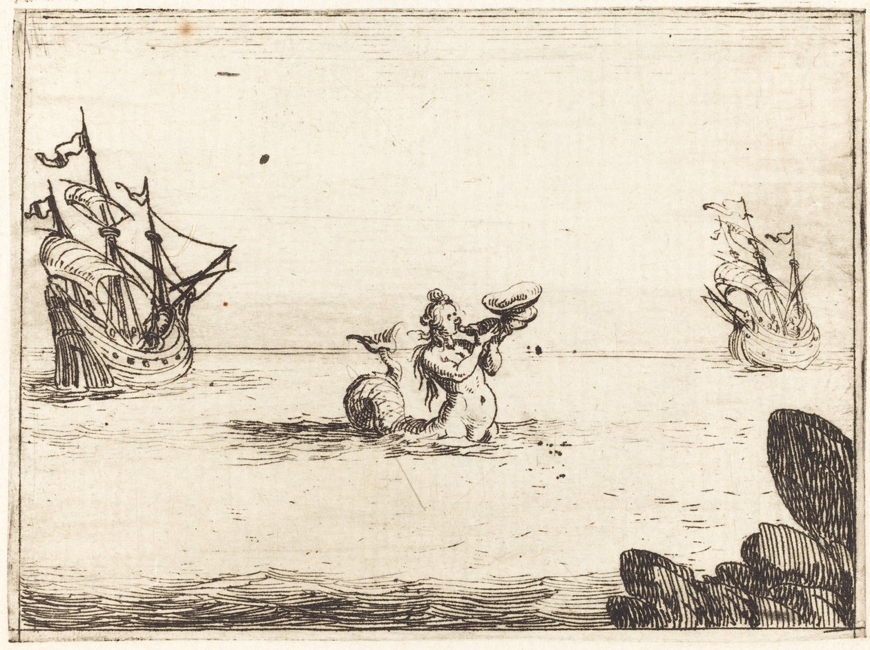 Sirene entre dois navios, 1628. de Jacques Callot
