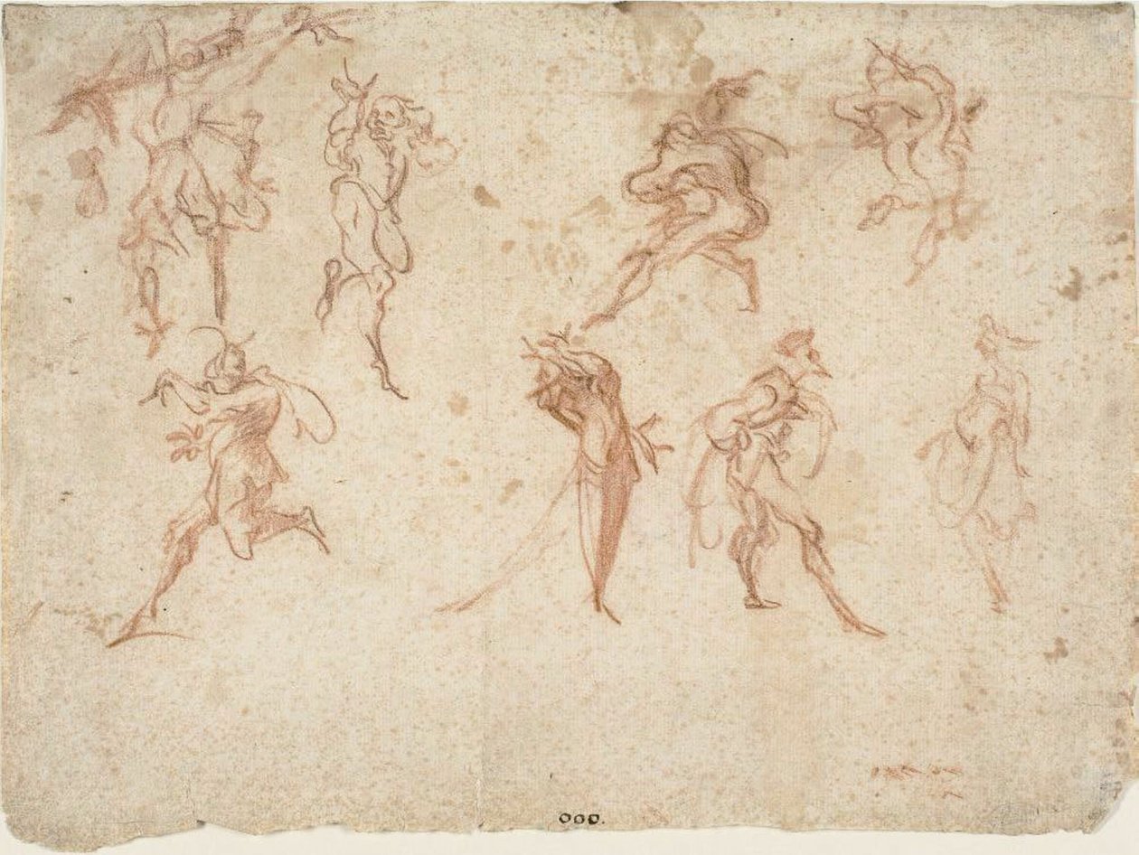Esboços para o Balli di Sfessania (reto) Esboços de dançarinos (verso) de Jacques Callot