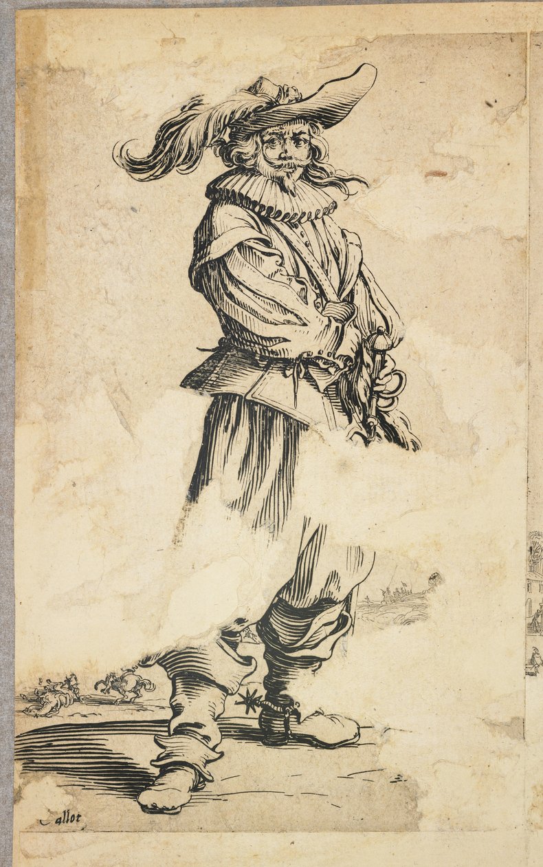 Soldado com Chapéu de Penas, de La Noblesse de Lorraine (verso), c.1620-23 de Jacques Callot
