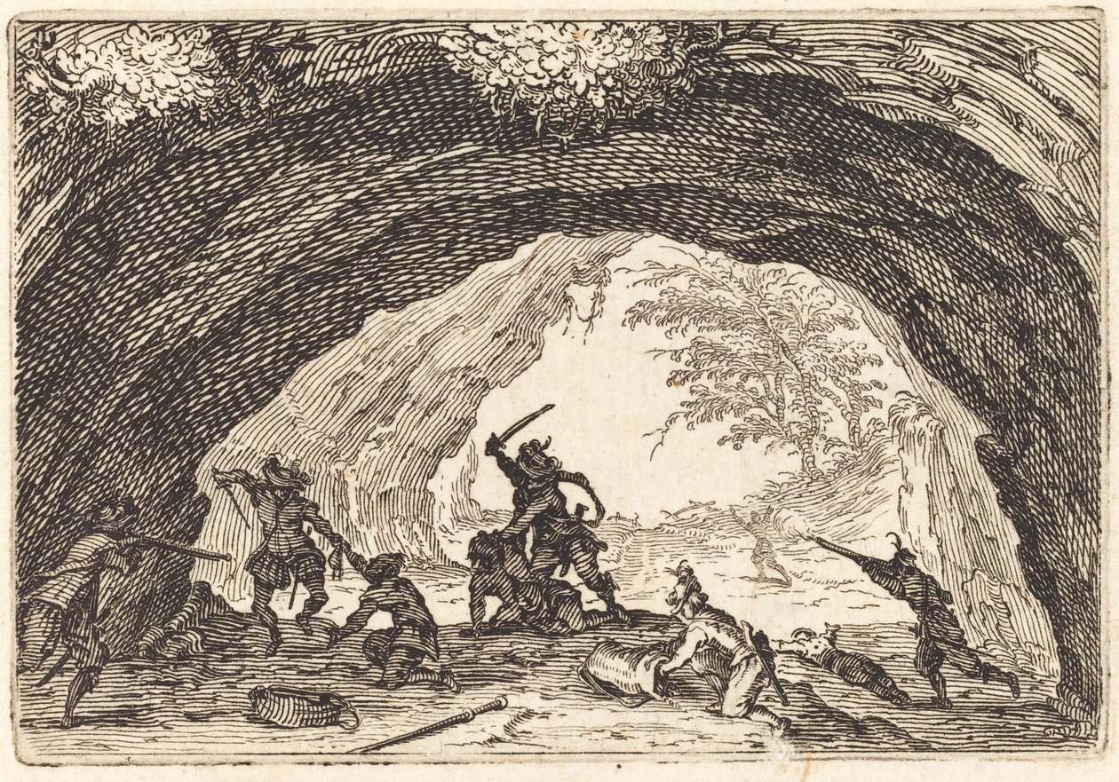 Soldados atacando ladrões de Jacques Callot