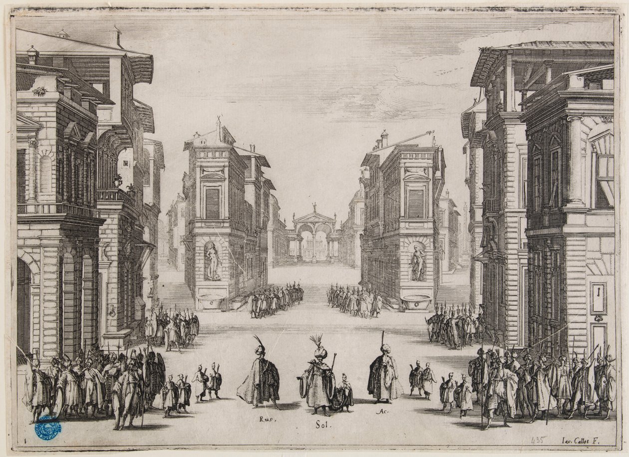 Soliman, 1.º acto. Segundo número de uma série de 6 peças (Lieure 364, Meaume 435) de Jacques Callot