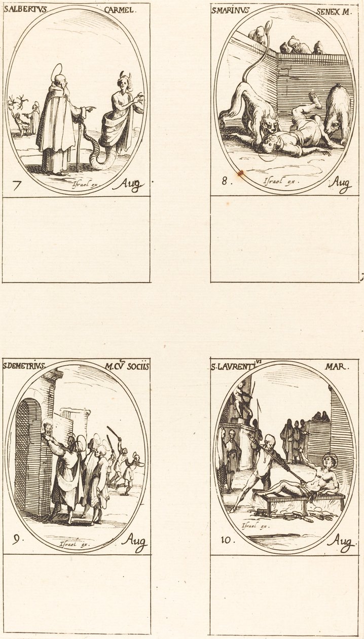 Santo Alberto da Sicília, Carmelita; São Marino;S. Demétrio e Companheiros; St Lauren de Jacques Callot