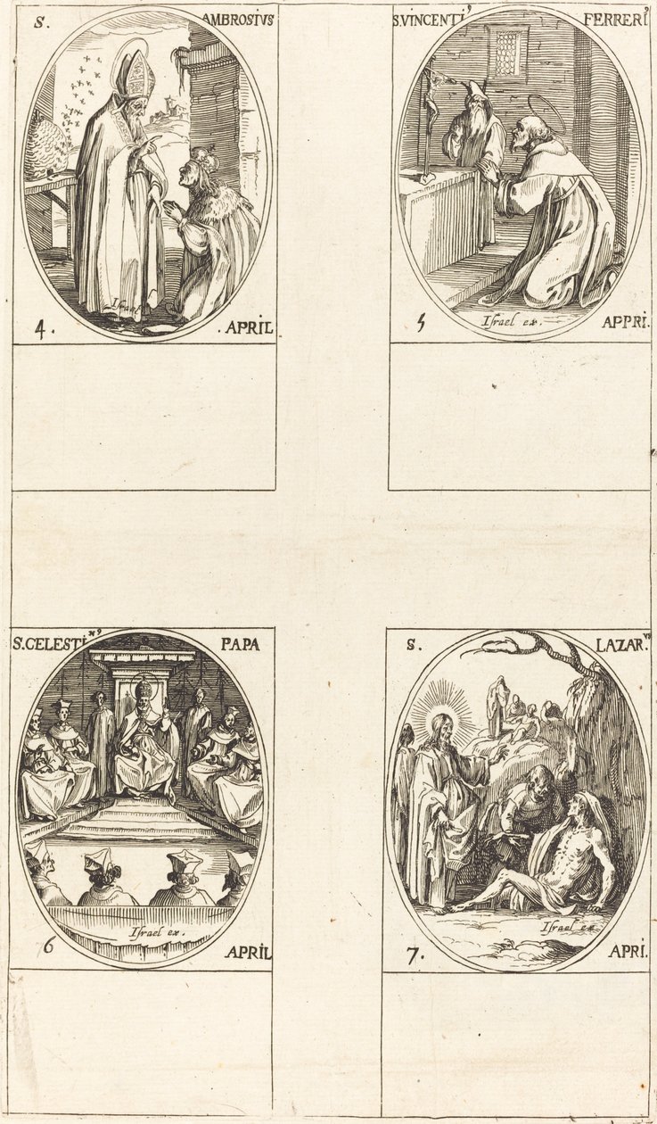 Santo Ambrósio; São Vicente Ferrer; São Celestino; São Lázaro de Jacques Callot