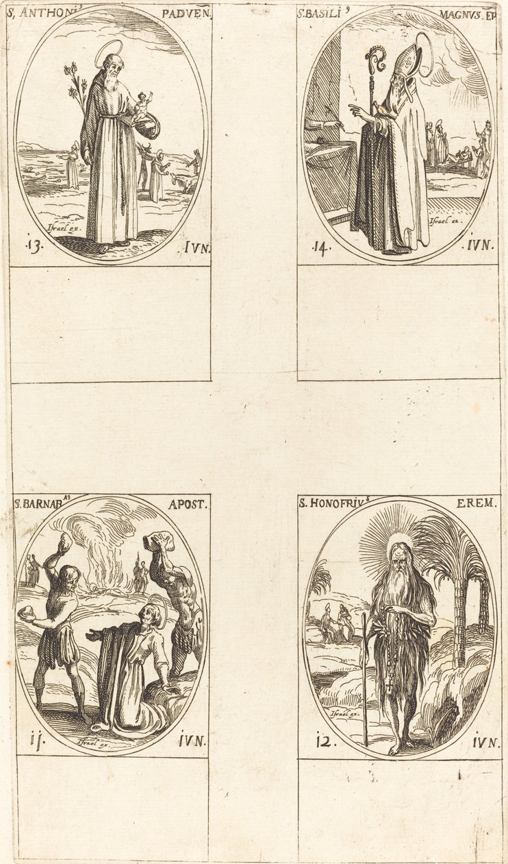 São Barnabé, Apóstolo; São Honofrio; Santo Antônio de Pádua; São Basílio Magno de Jacques Callot