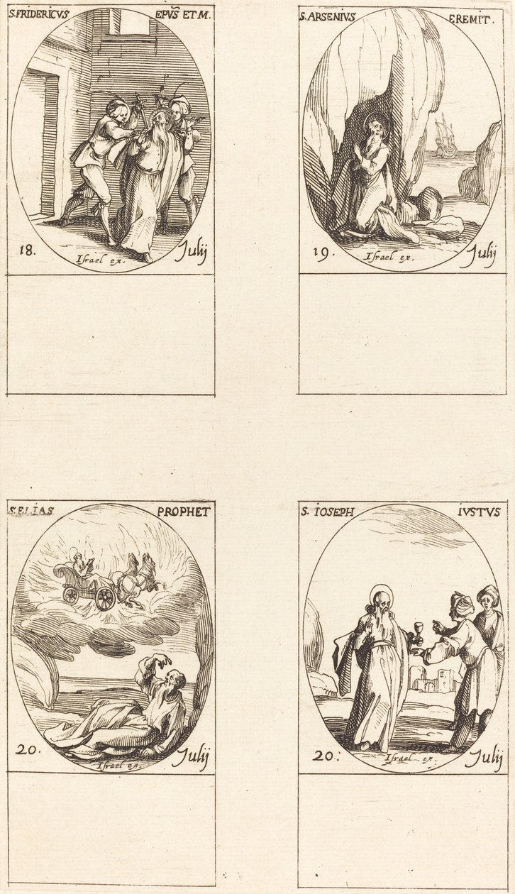 São Frederico; São Arsênio, Eremita; Santo Elias, Profeta; São José o Justo de Jacques Callot
