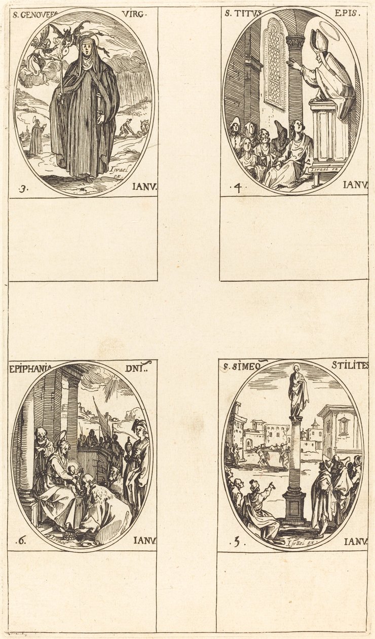 Santa Genoveva; São Tito; Estilitas de São Simeão; Epifania de Jacques Callot