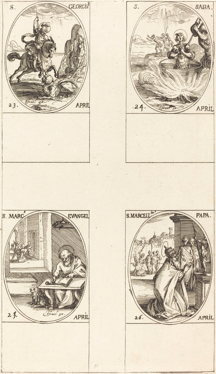 São Jorge; São Sabas; São Marcos, Evangelista; São Marcelino de Jacques Callot