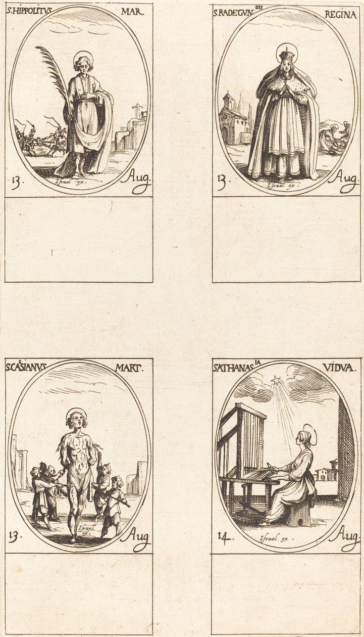 St Hipólito St Radegund, Rainha; St Cassiano; St Atanásia de Jacques Callot