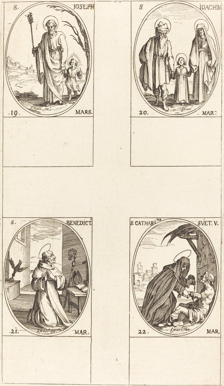 São José; São Joaquim; São Bento, Abade; Santa Catarina da Suécia de Jacques Callot