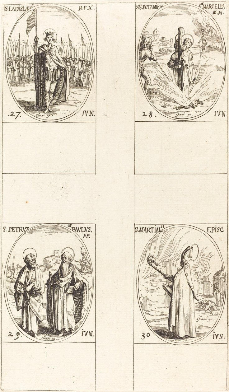 São Ladislau, Santos Potamiana e Marcella, Santos Pedro e Paulo, Apóstolos, São Marcial. de Jacques Callot
