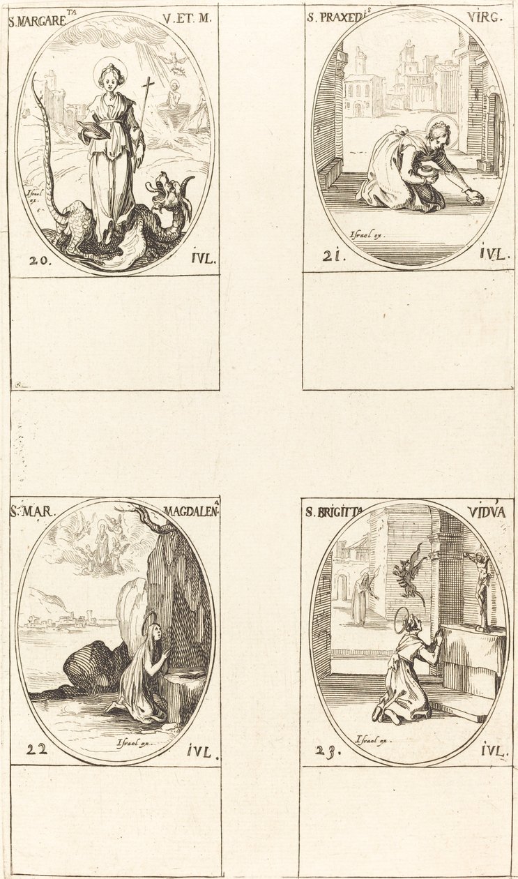 Santa Margarida de Antioquia, Santa Praxedes, Santa Maria Madalena, Santa Brígida da Suécia. de Jacques Callot