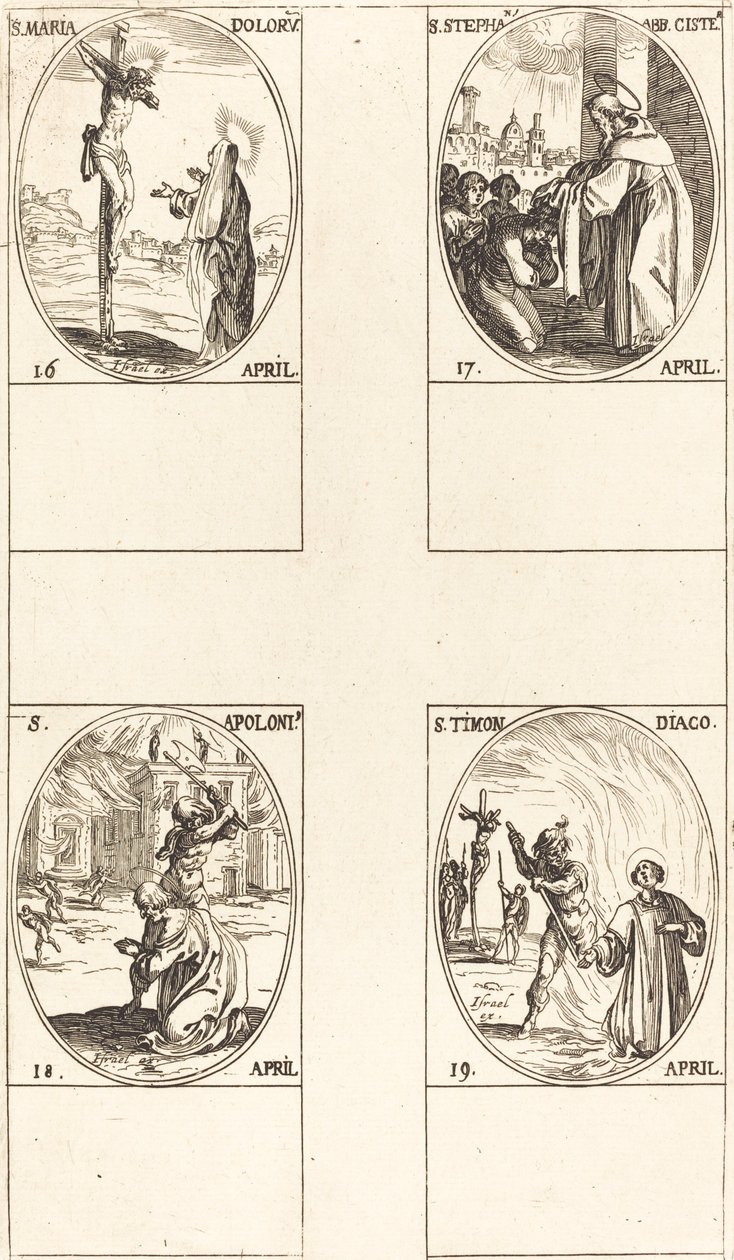 Santa Maria Doloru; Santo Estêvão, abade; São Apoloni; São Timão de Jacques Callot