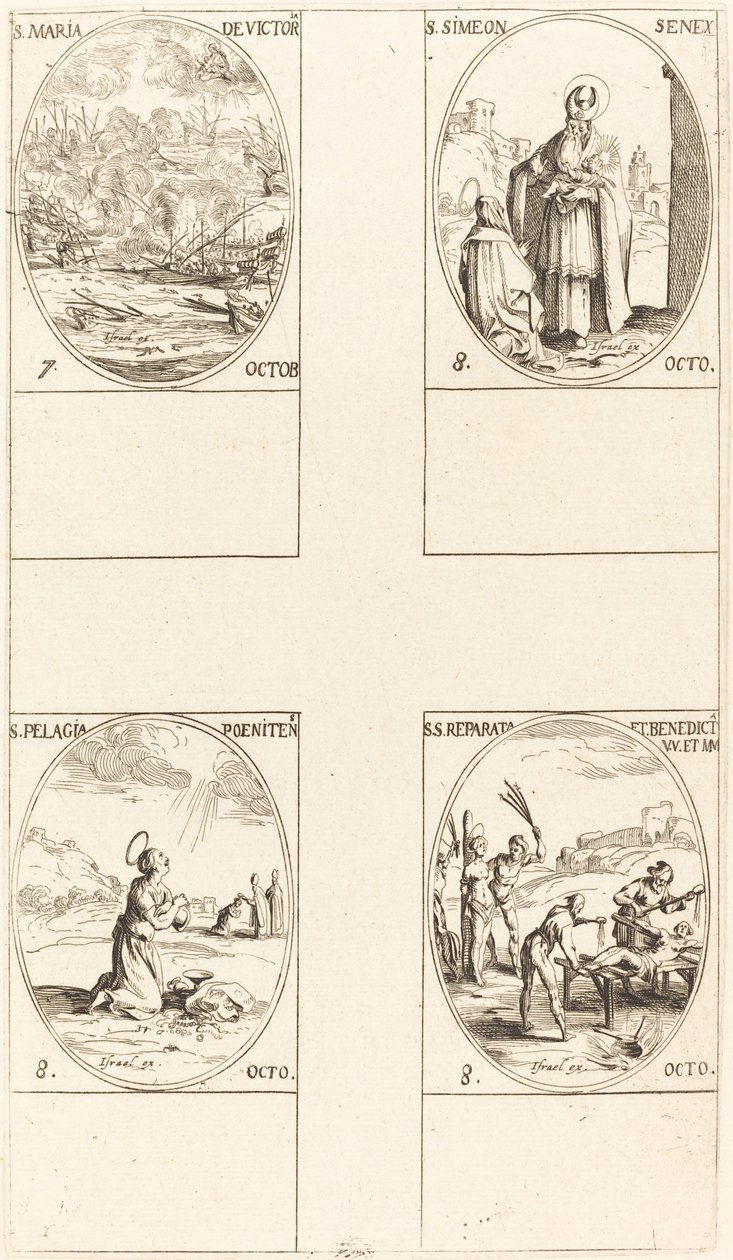 Santa Maria da Vitória, São Simeão, Profeta, Santa Pelagia, Santos. Reparata e Benedita. de Jacques Callot