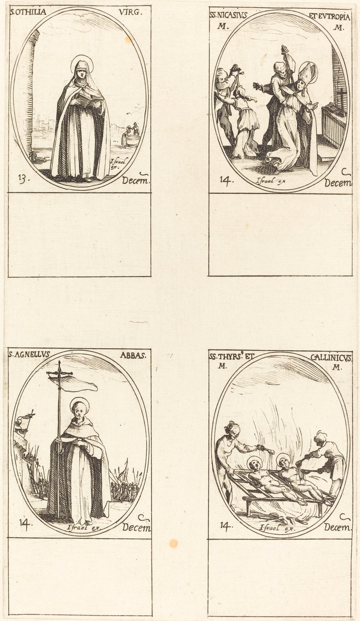 Santa Otília; Sts. Nicasius & Eutropia; Santo Agnelo; Sts. Thyrs e Callinicus de Jacques Callot