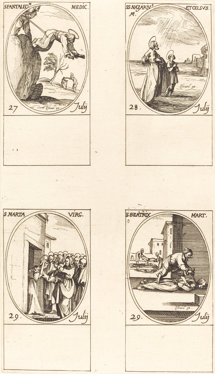 São Pantaleão; Sts. Nazário e Celso; Santa Marta; Santa Beatriz de Jacques Callot