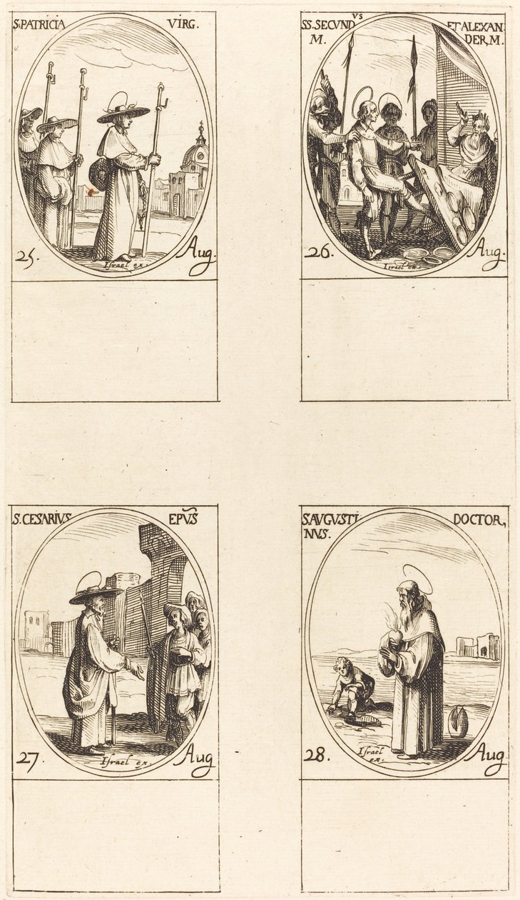 Santa Patrícia; Sts. Secundus e Alexandre; São Cesário; Santo Agostinho de Jacques Callot