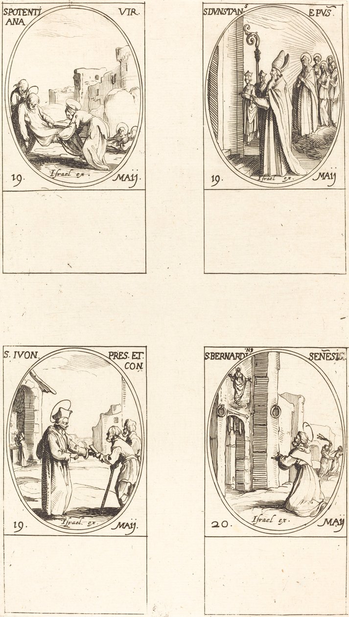 Santa Potenciana; São Dunstão; São Yvo; São Bernardino de Sena de Jacques Callot