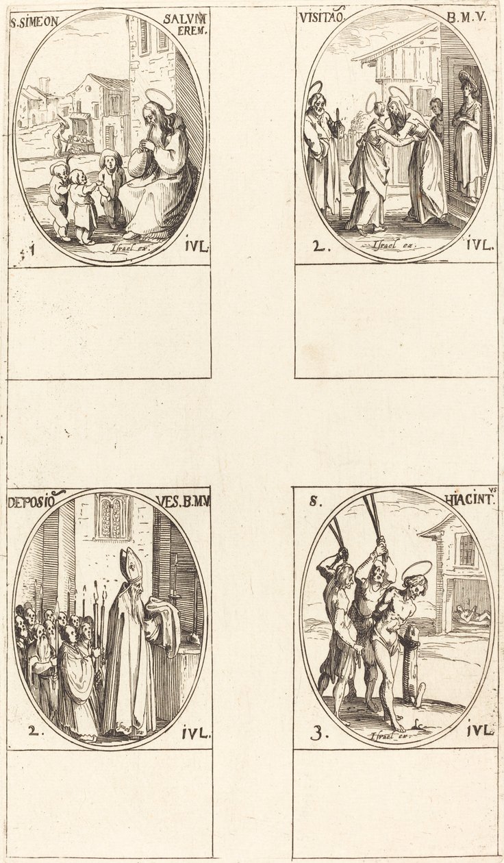 São Simeão Salus; A Visitação; Deposição das Roupas da Virgem; São Hiacinto de Jacques Callot