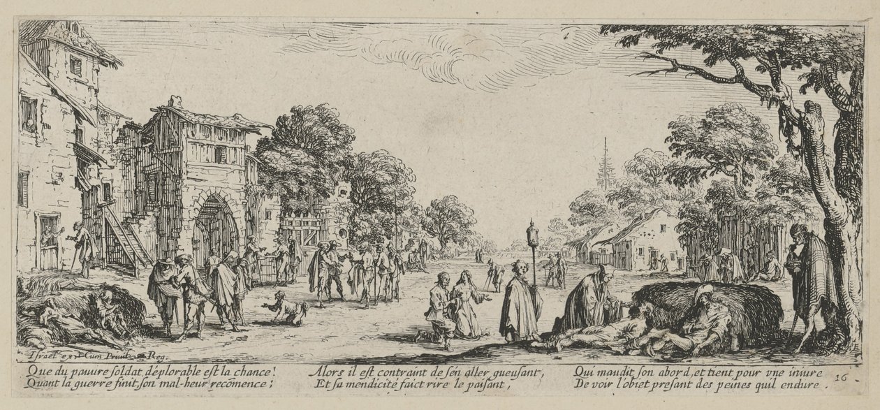 Moribundos à beira da estrada, estampa 16 da série « Misérias da Guerra » de Jacques Callot