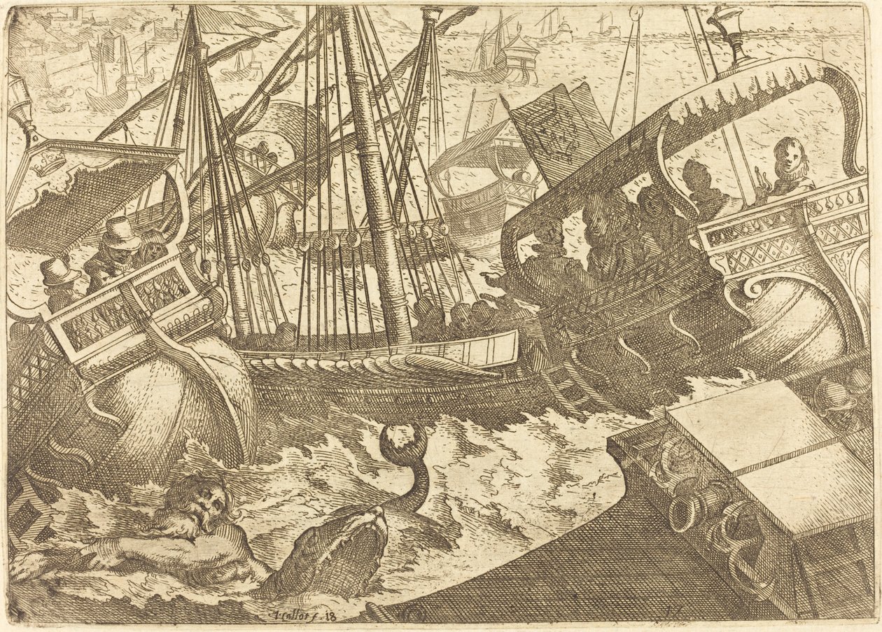Tempestade ao largo da costa de Barcelona de Jacques Callot