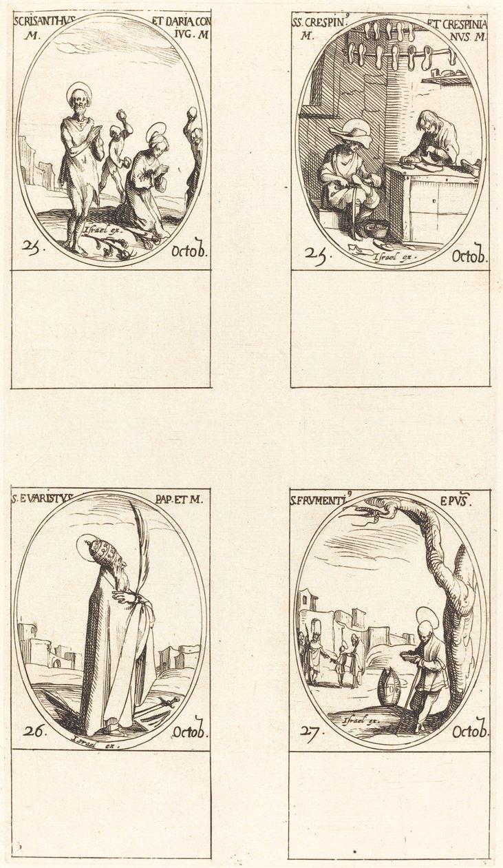 Sts. Chrysanthus & Daria, Sts. Crispim e Crispiniano, São Evaristus, São Frumentius. de Jacques Callot