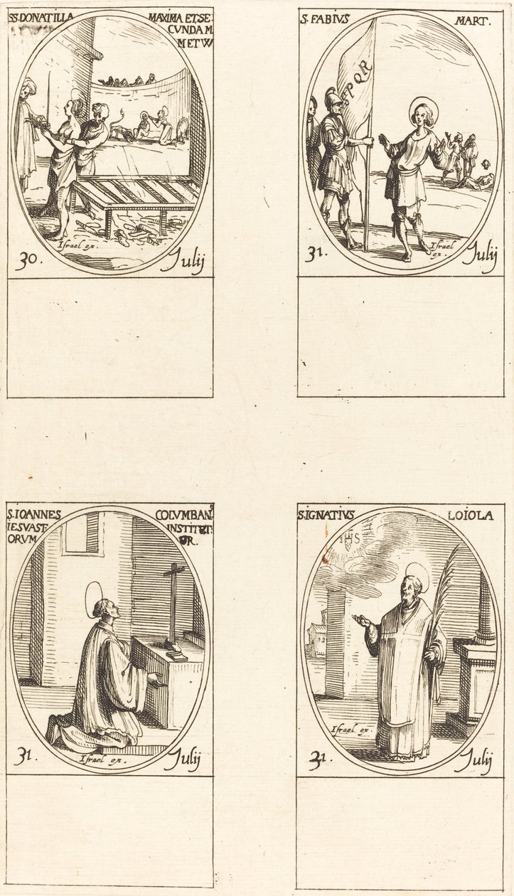 Sts. Donatilla, Máxima & Secunda; St Fábio; S. João Colombini; St Inácio de Loyola de Jacques Callot