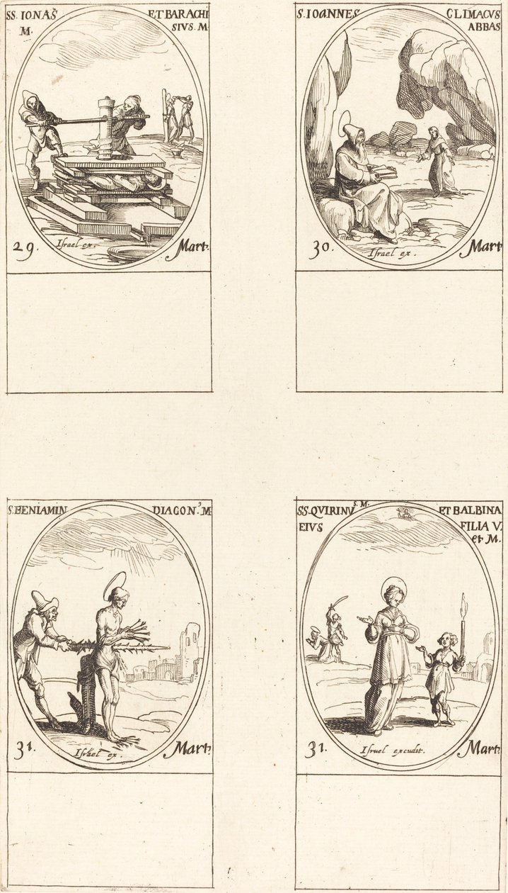 Sts. Jonas & Barachisius; St. John Climacus, abade; São Benjamim; Sts. Quirino e Bal de Jacques Callot