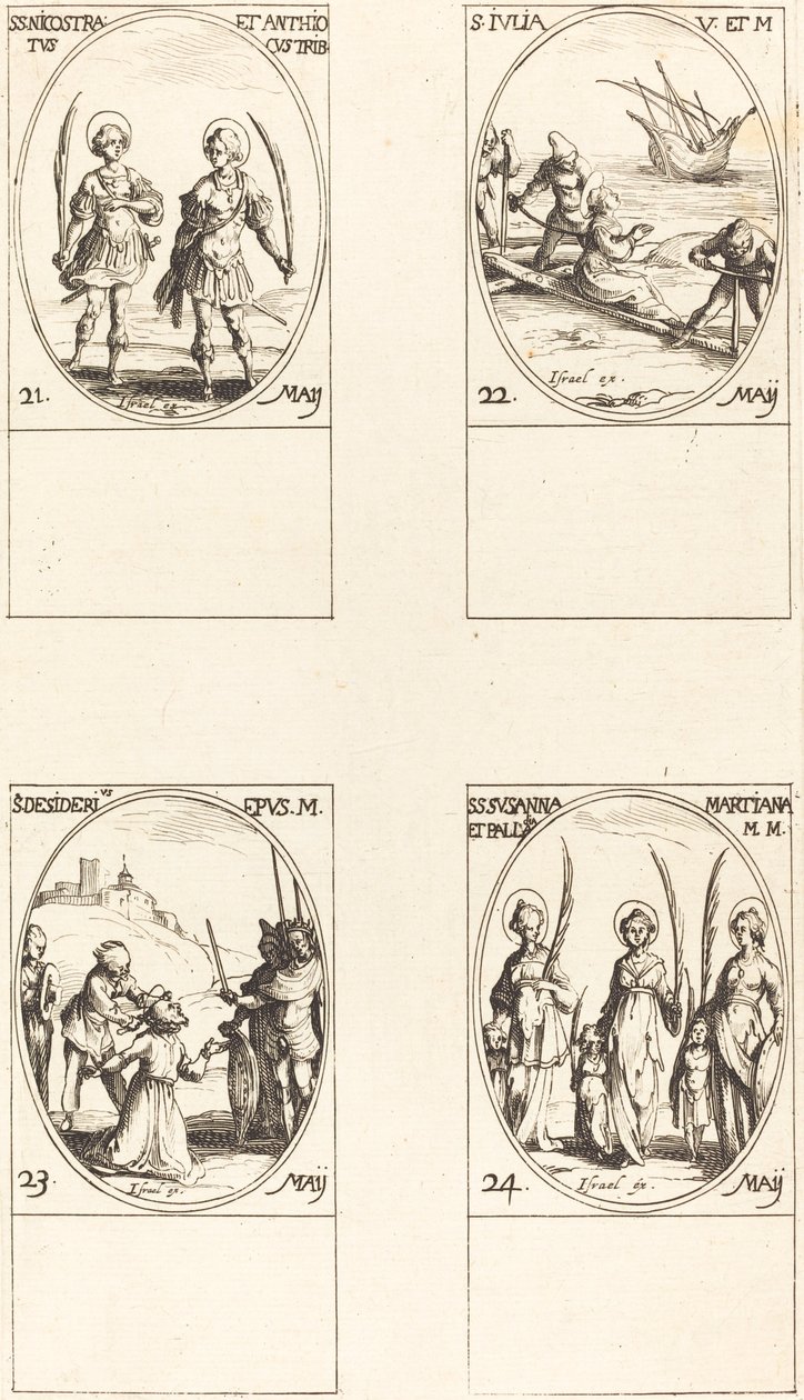 Sts. Nicostratus e Antíoco; St Júlia; St Desidério Sts. Susanna, Palladia, uma de Jacques Callot